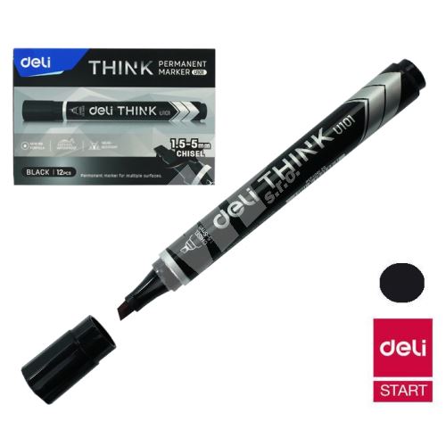 Popisovač Deli EU10120 černý zkosený permanent (8576) 1
