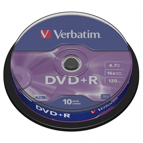 Verbatim DVD+R, DataLife PLUS, 4,7 GB, Scratch Resistant, cake box, 43498, 10-pack