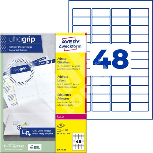 Adresní etikety Ultragrip 45,7 x 21,2 mm, 25 listů A4 L7636-25 1