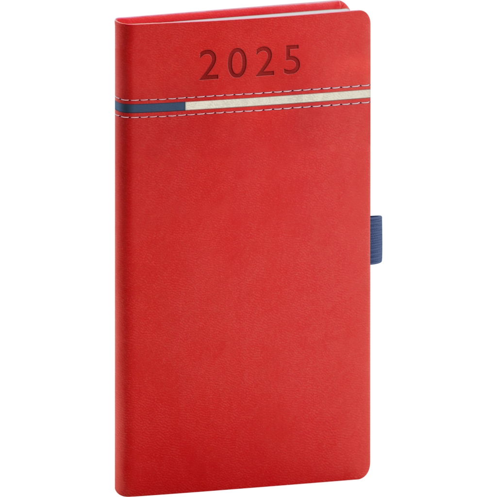 Kapesní diář Notique Tomy 2025, červeno-modrý, 9 x 15,5 cm
