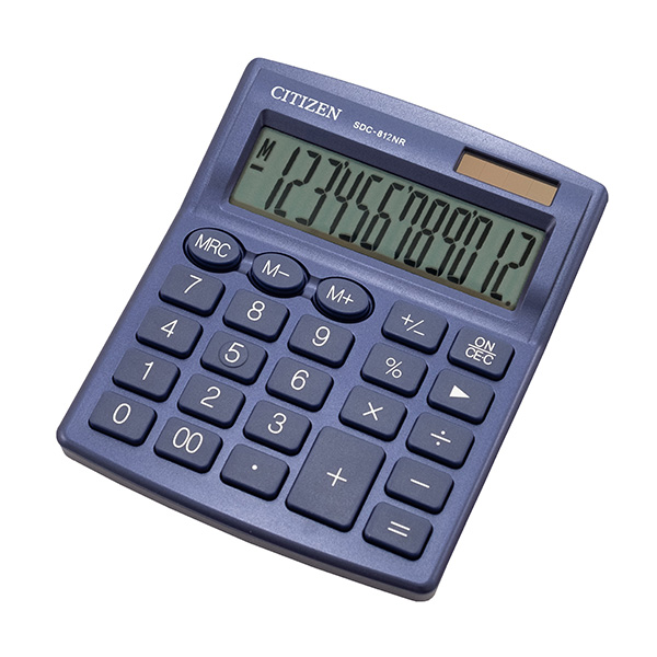 Kalkulačka Citizen SDC812NRNVE, stolní, dvanáctimístná, duální napájení, tmavě modrá