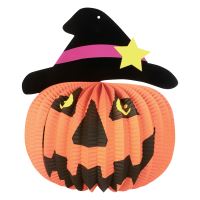 Lampion Halloween kulatý 26 cm Dýně s kloboukem