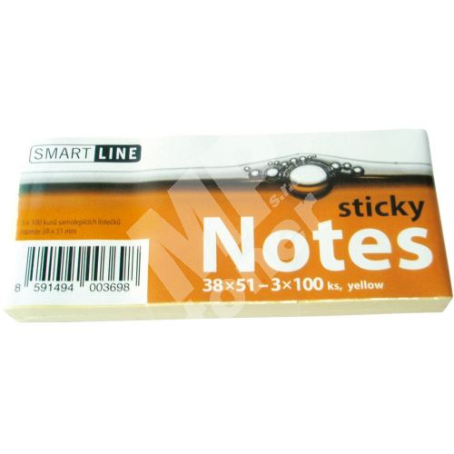 Samolepící bloček Sticky Notes, 38x51, 3x 100 listů, SmartLine 1