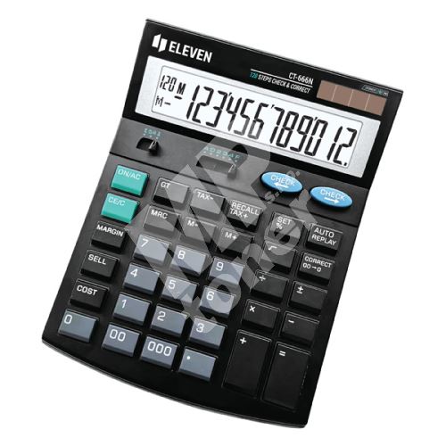 Kalkulačka Eleven CT-666N, černá, stolní s výpočtem DPH, dvanáctimístná 1