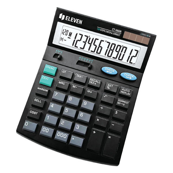 Kalkulačka Eleven CT-666N, černá, stolní s výpočtem DPH, dvanáctimístná