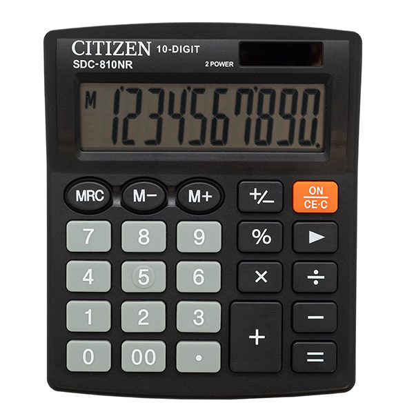Kalkulačka Citizen SDC810NR, stolní, desetimístná, duální napájení, černá