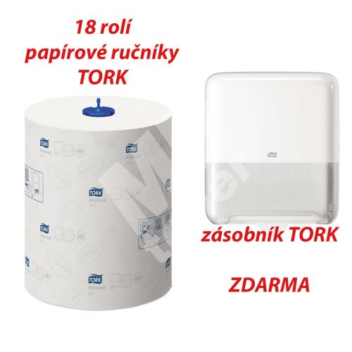 18 rolí Tork Matic jemné papírové ručníky v roli, bílá, H1 a zásobník  - Alza 200 Kč 1