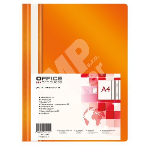 Office rychlovazač A4, PP, 100/170 mic, oranžový 1
