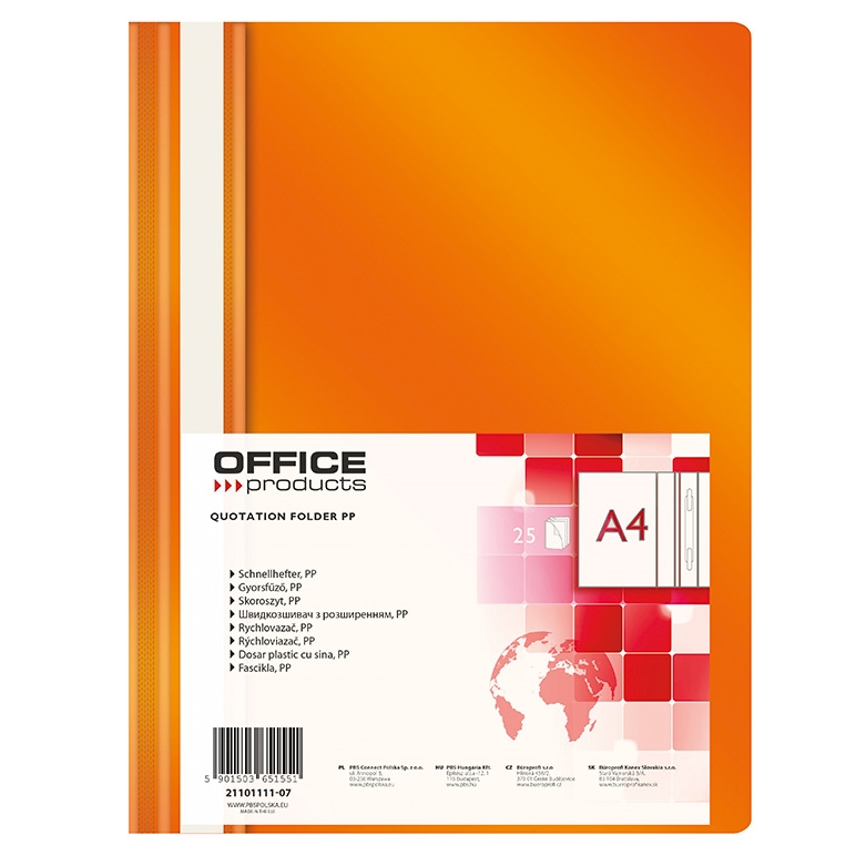 Rychlovazač Office A4, PP, 100/170 mic, oranžový