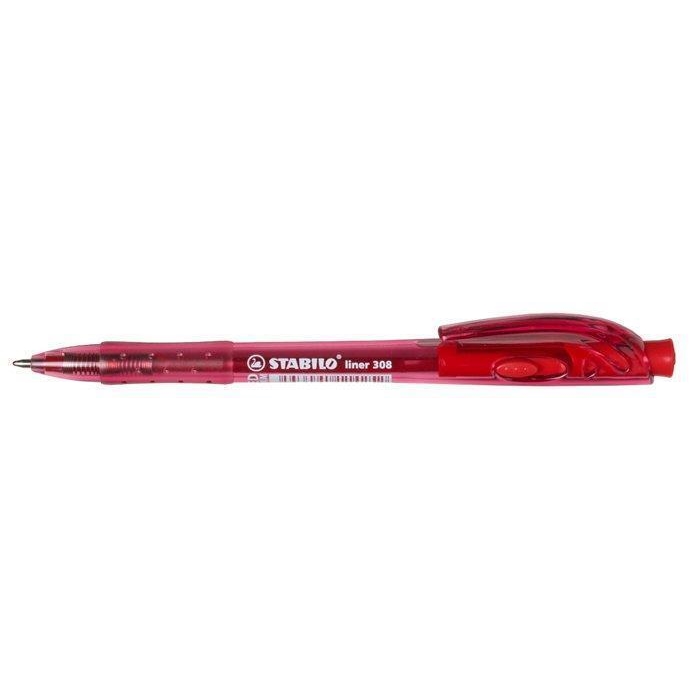 Kuličkové pero Stabilo Liner 308, 0,3mm, stiskací mechanismus, červené