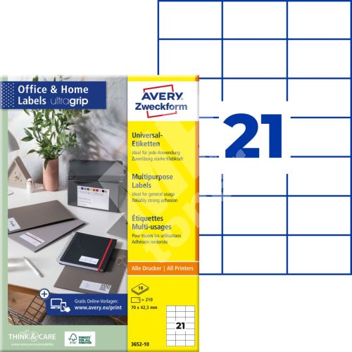 Samolepící etikety Ultragrip 70 x 42,3 mm, 10 listů A4 3652-10 1