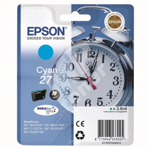 Cartridge Epson C13T27024012, cyan, 27, originál 1
