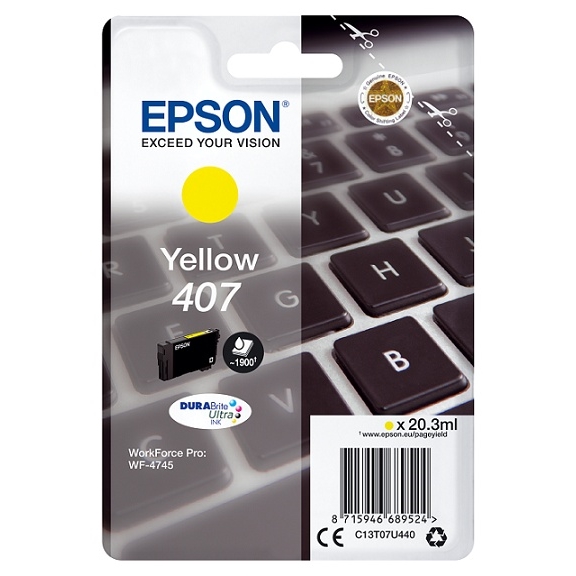 Inkoustová cartridge Epson C13T07U440, WF-4745, yellow, 407, originál