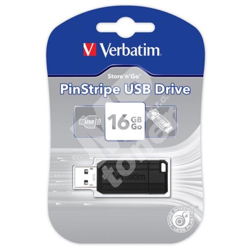 Verbatim USB flash disk, USB 2.0, 16GB, PinStripe, Store N Go, černý, 49063, USB A, s 1