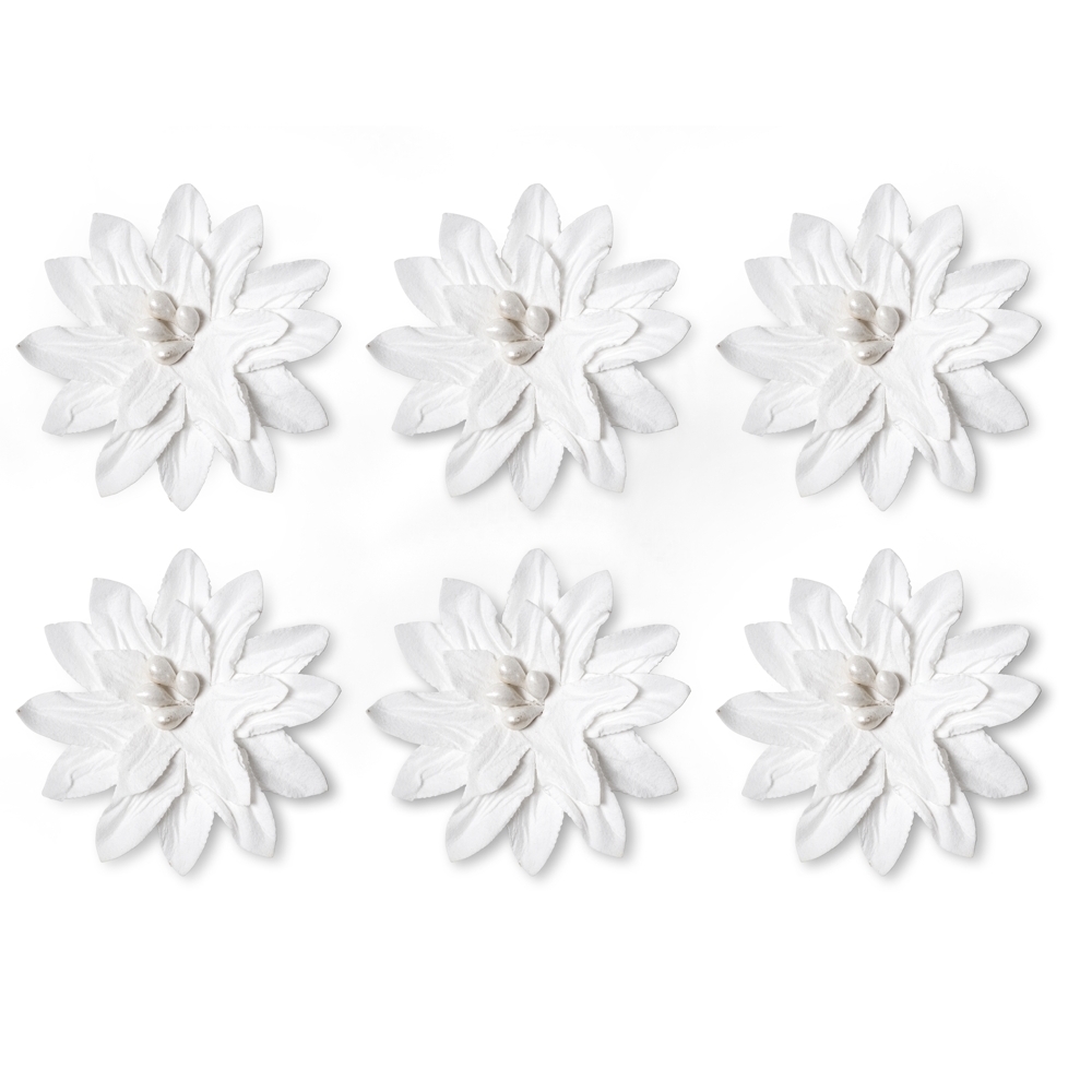 Papírové květiny samolepicí Dalia bílá, 6ks