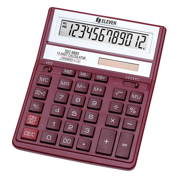 Kalkulačka Eleven SDC-888XRD, červená, stolní, dvanáctimístná