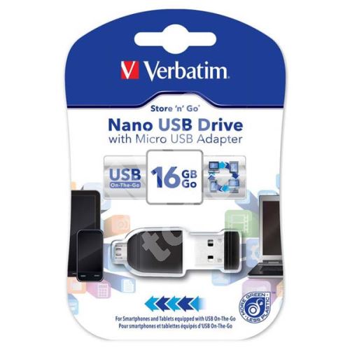 Verbatim Nano Store n Stay 16GB, USB flash disk 2.0, s adaptérem Micro USB, 49821, 1