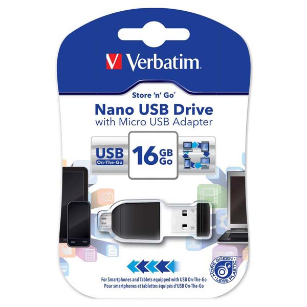 16GB Verbatim Nano Store'n'Stay, USB flash disk 2.0, s adaptérem Micro USB, 49821, černá