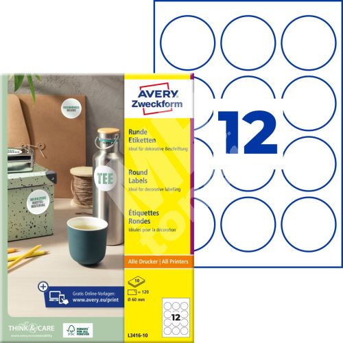 Kulaté etikety průměr 60 mm, 10 listů A4 L3416-10 1