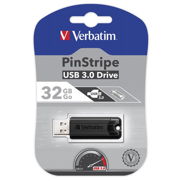 32GB Verbatim Store'n'Go PinStripe, USB flash disk 3.0, 49317, černá