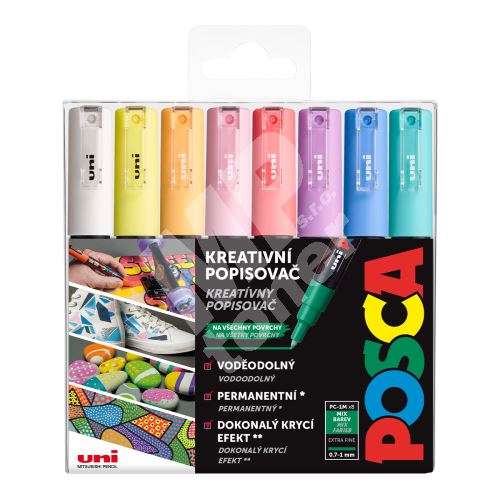 Uni Posca PC-1M sada akrylových popisovačů, 8 ks, 0,7 mm, mix pastelových barev 1