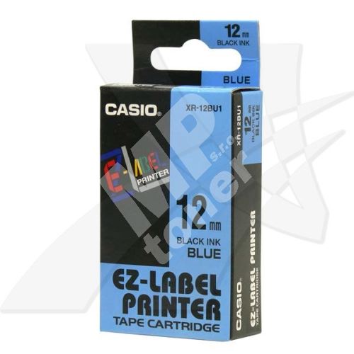 Páska Casio XR-12BU1 12mm černý tisk/modrý podklad 1