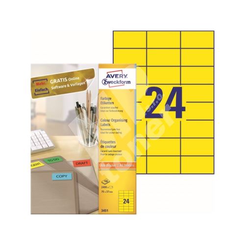 Barevné etikety univerzální AVERY 70x37 mm 100 listů A4 žluté - 3451 1