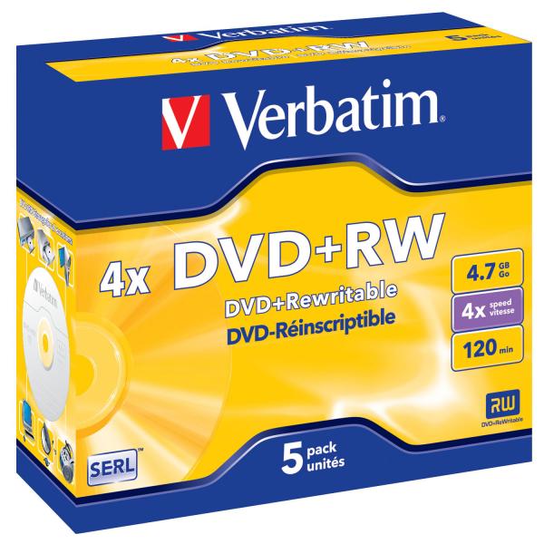 Verbatim DVD+RW, DataLife PLUS, 4,7 GB, Scratch Resistant, jewel box, 43229, 4x, 5-pack