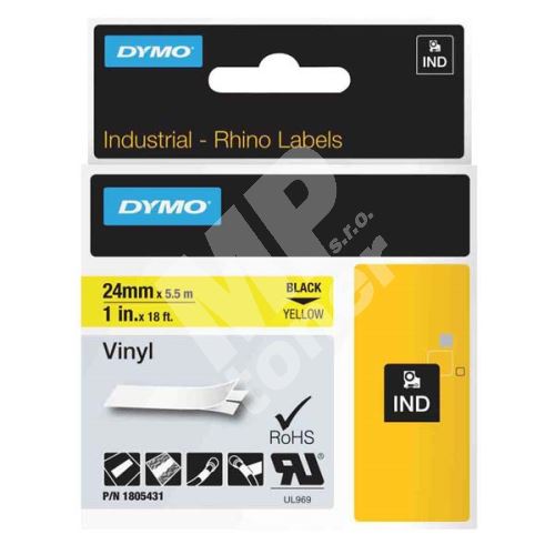 Páska Dymo Rhino 24mm x 5,5m, černý tisk/žlutý podklad, 1805430, vinylová profi 1