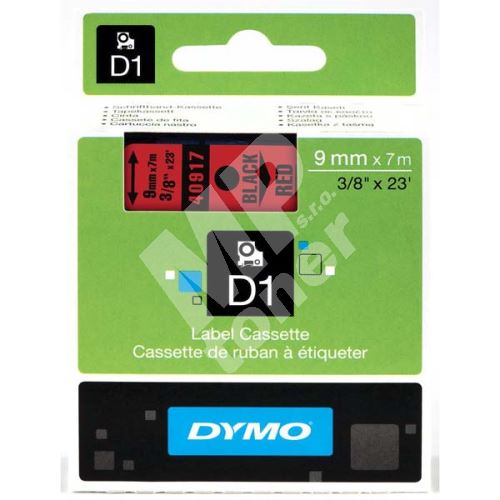 Páska Dymo D1 9mm x 7m, černý tisk/červený podklad, 40917, S0720720 1