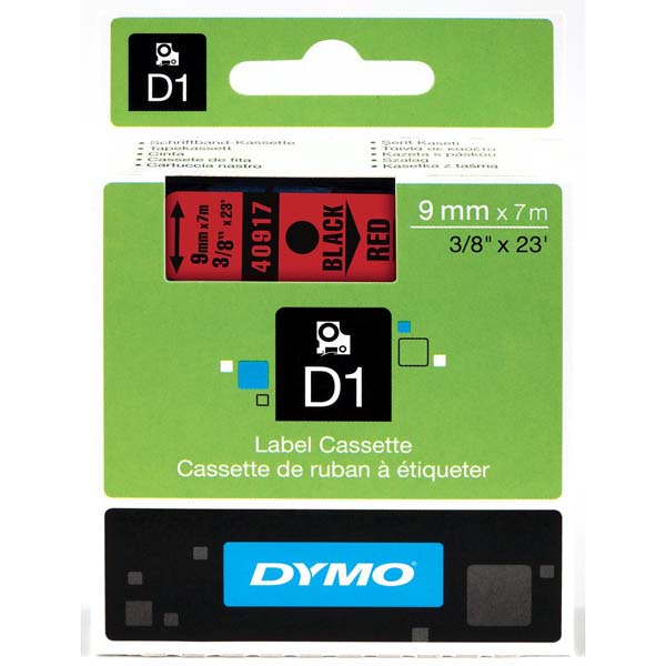 Páska Dymo D1 9 mm x 7m, černý tisk/červený podklad, 40917, S0720720