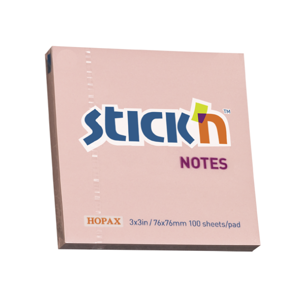Samolepící bloček Stick'n 76x76mm, pastelově růžová, 100 lístků