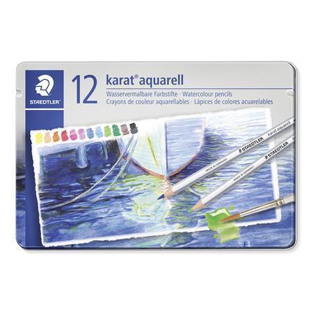 Akvarelové pastelky Staedtler Karat, kovová krabička, 12 barev
