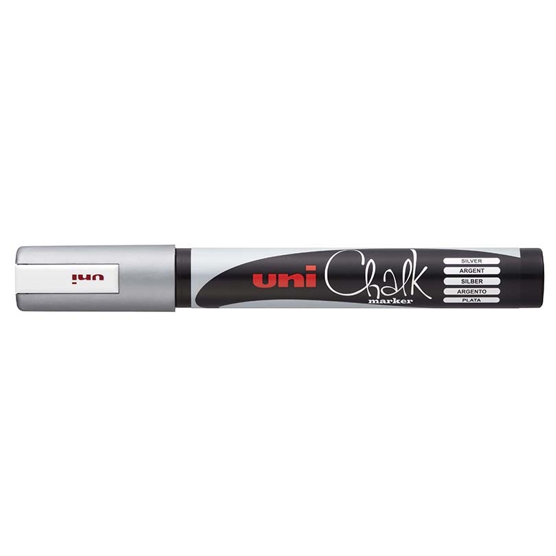 Křídový popisovač Uni Chalk Marker PWE-5M, 1,8-2,5 mm, stříbrný