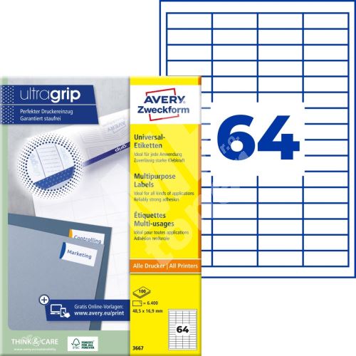 Univerzální etikety AVERY QuickPEEL 48,5x16,9 mm 100 listů A4 - 3667 1