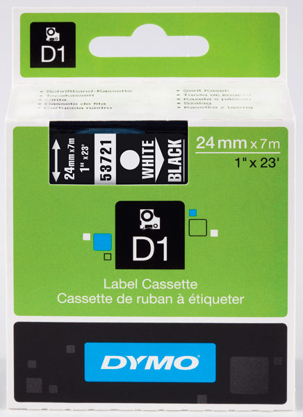 Páska Dymo D1 24 mm x 7m bílý tisk/černý podklad, 53721, S0721010