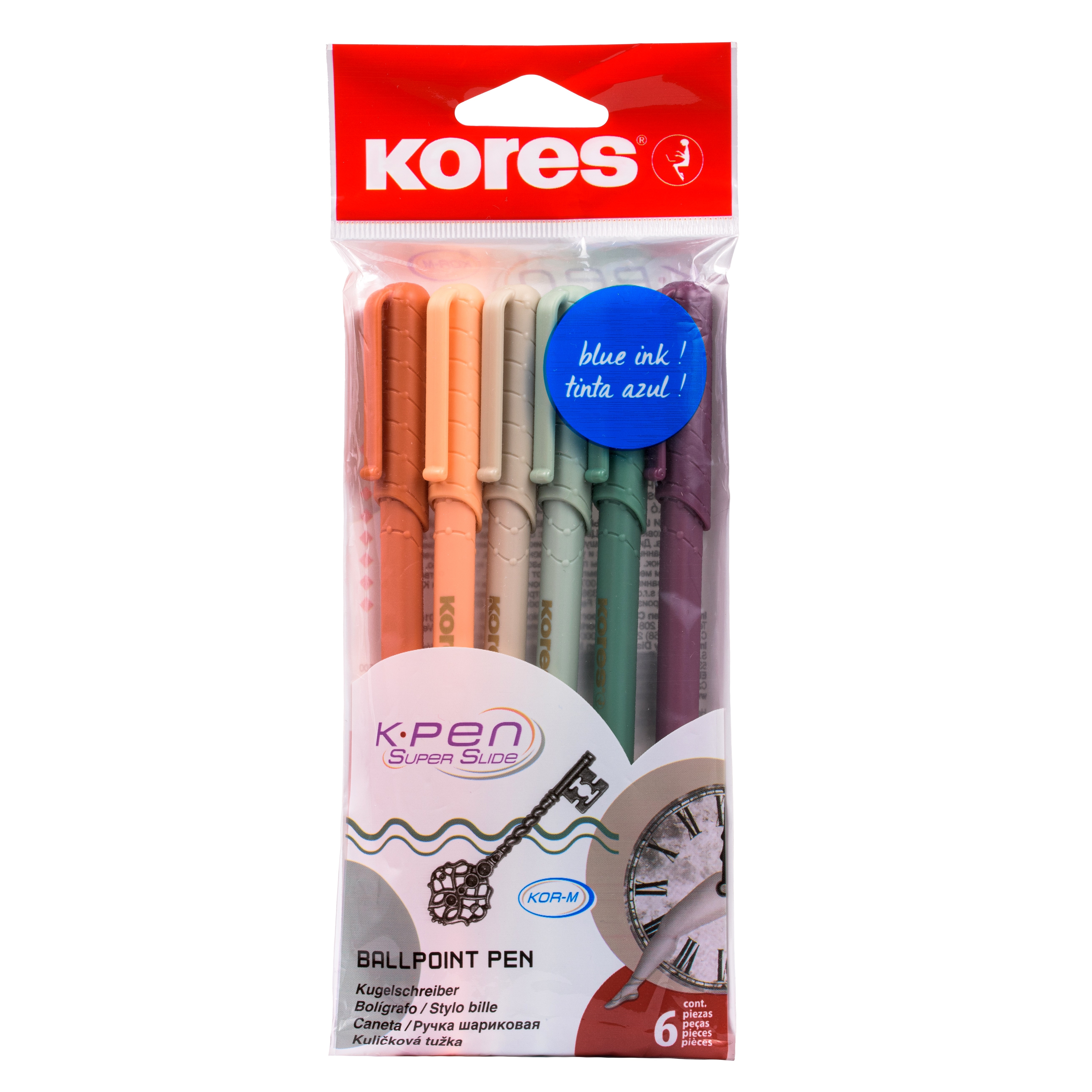 Kuličkové pero Kores K0 Pen Vintage Style, sada 6 barev
