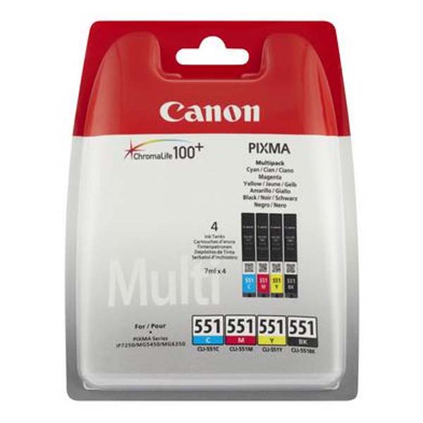 Inkoustová cartridge Canon CLI-551 CMYK, iP7250, MG5450, MG6350, CMYK, 6509B008, originál