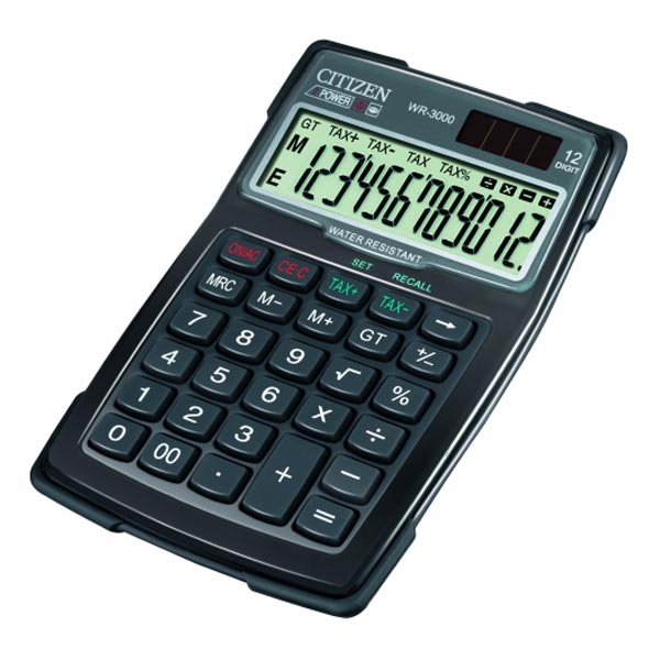Kalkulačka Citizen WR3000, černá, dvanáctimístná, vodotěsná