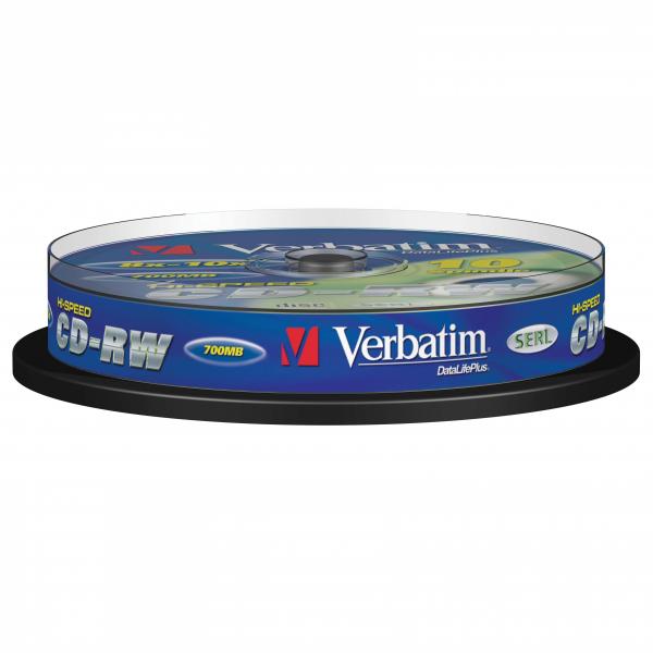 Verbatim CD-RW, DataLife PLUS, 700 MB, Scratch Resistant, cake box, 43480, 8-12x, 10-pack