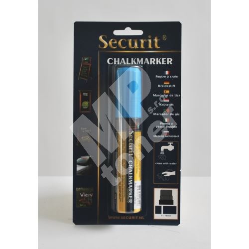 Silný křídový popisovač Securit, šířka hrotu 7-15 mm, modrý, blistr 1