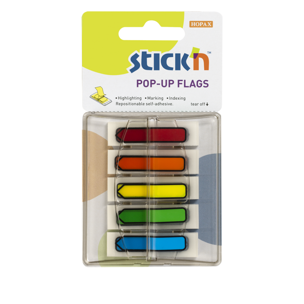 Samolepící záložky Stick'n Pop-Up 45x12mm, šipky, 5 barev