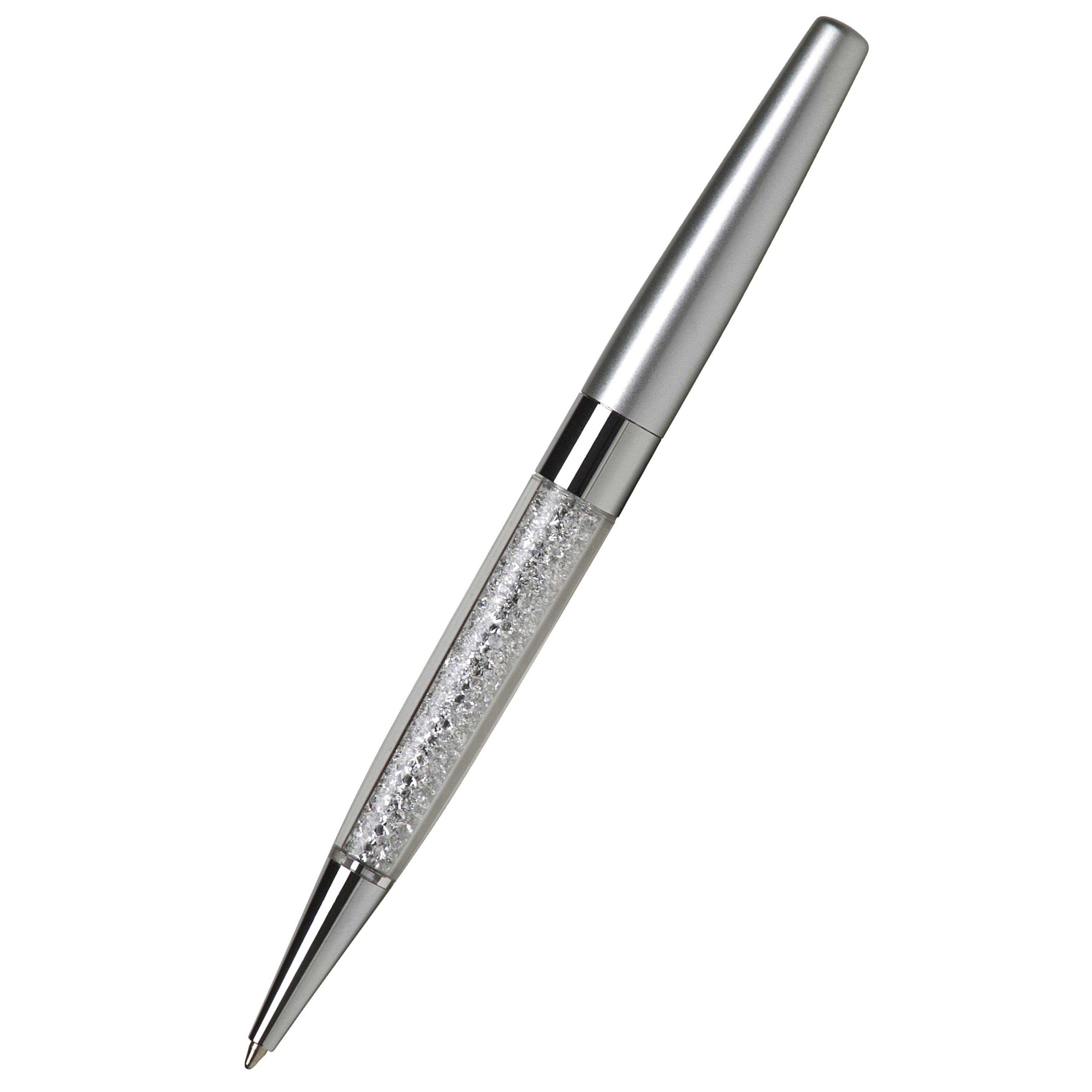 Kuličkové pero Art Cystella, stříbrná s bílými krystaly Swarovski v dolní části