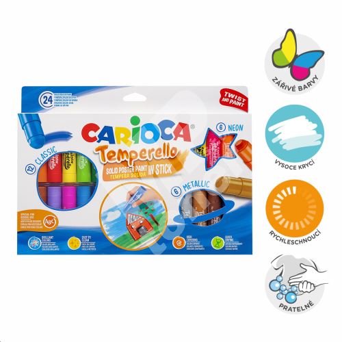 Temperové barvy Carioca, v tyčince, snadno omyvatelné, 24 barev 1
