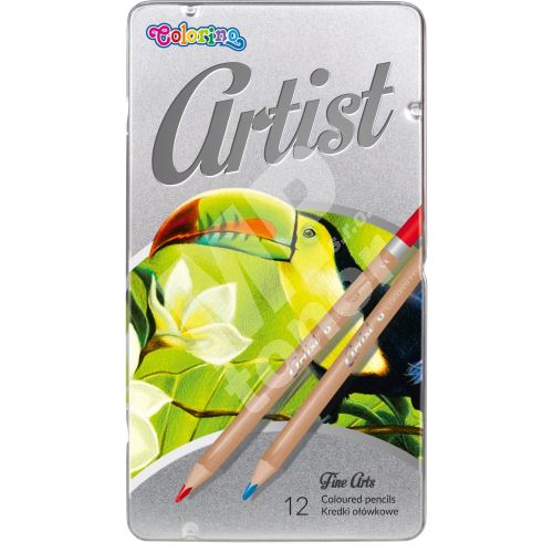 Artist Colorino pastelky dřevěné, kulaté, kovový box, 12 barev 1