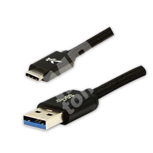 Kabel USB Logo, USB A samec - USB C samec, 2m, černý 1
