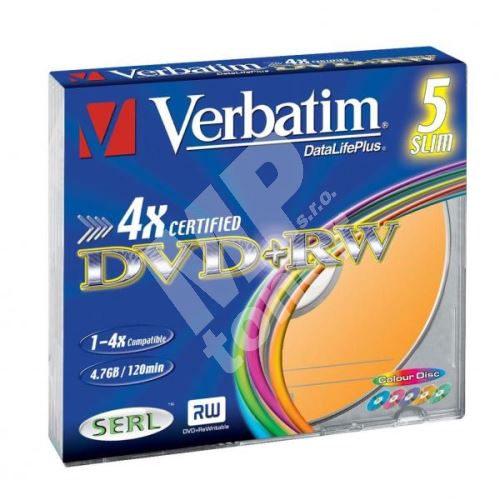 Verbatim DVD+RW, DataLife PLUS, 4,7 GB, Colour, slim box, 43297, 4x, 5-pack 1