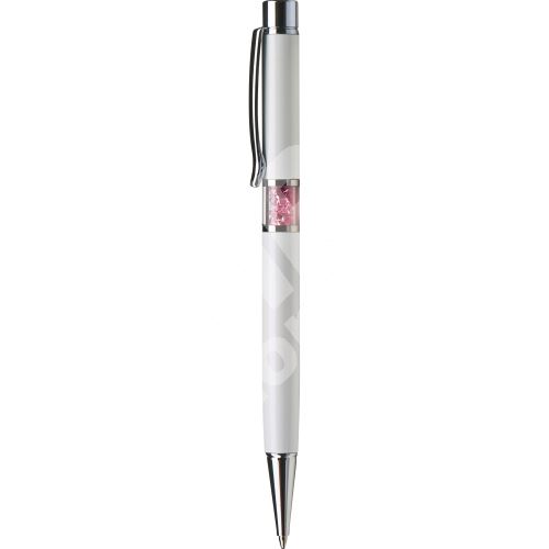 Kuličkové pero Art Crystella, bílá s růžovými krystaly Swarovski ve středu těla 2
