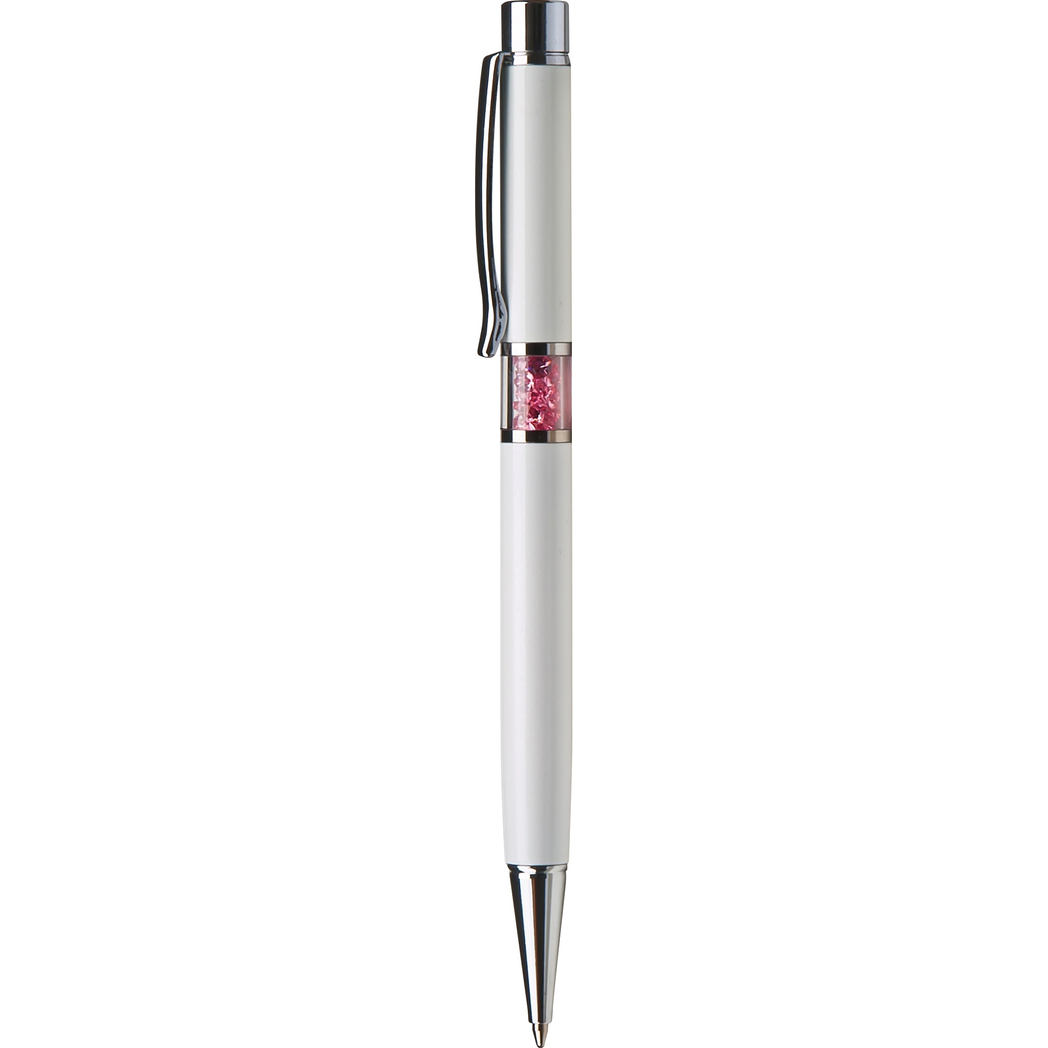 Kuličkové pero Art Crystella, bílá s růžovými krystaly Swarovski ve středu těla