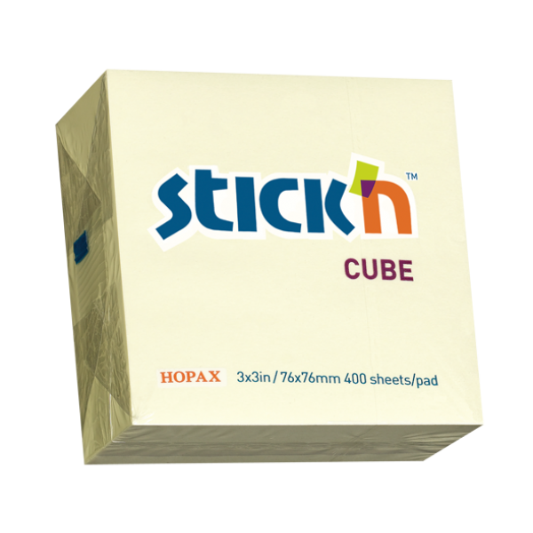Samolepící bločky Stick'n 76x76mm, Pastel žlutá, 400 lístků